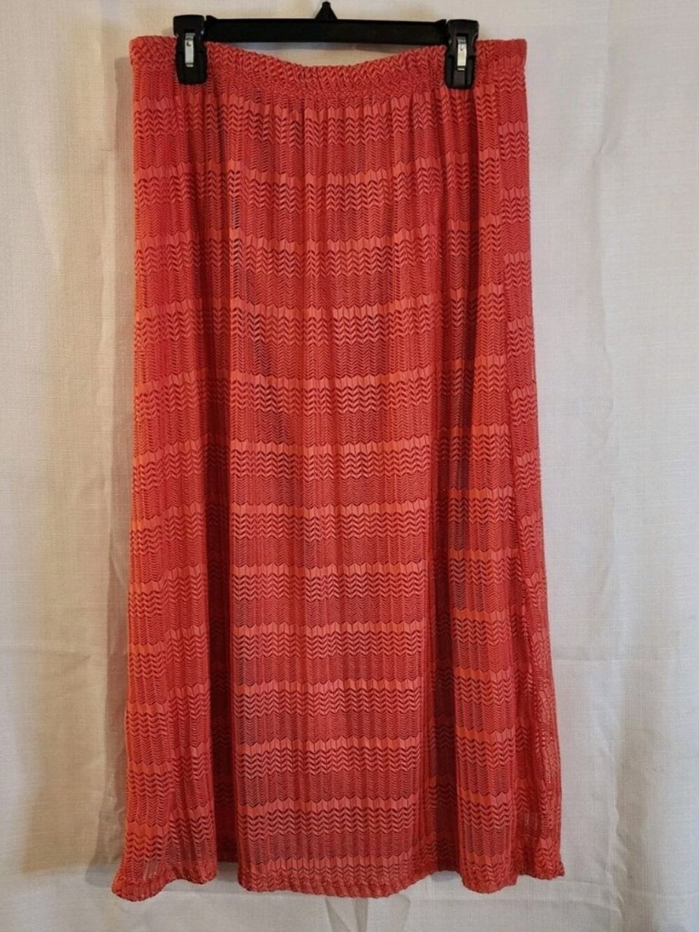 Women's Midi Skirt Pull On Elastic Waistband Lined Orange Large